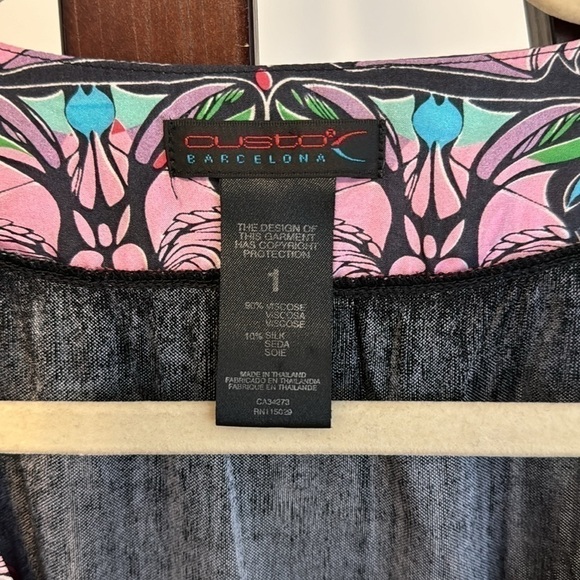 Custo Barcelona Black/Pink Butterfly Flutter Sleeve Dress Sz S - Picture 6 of 6